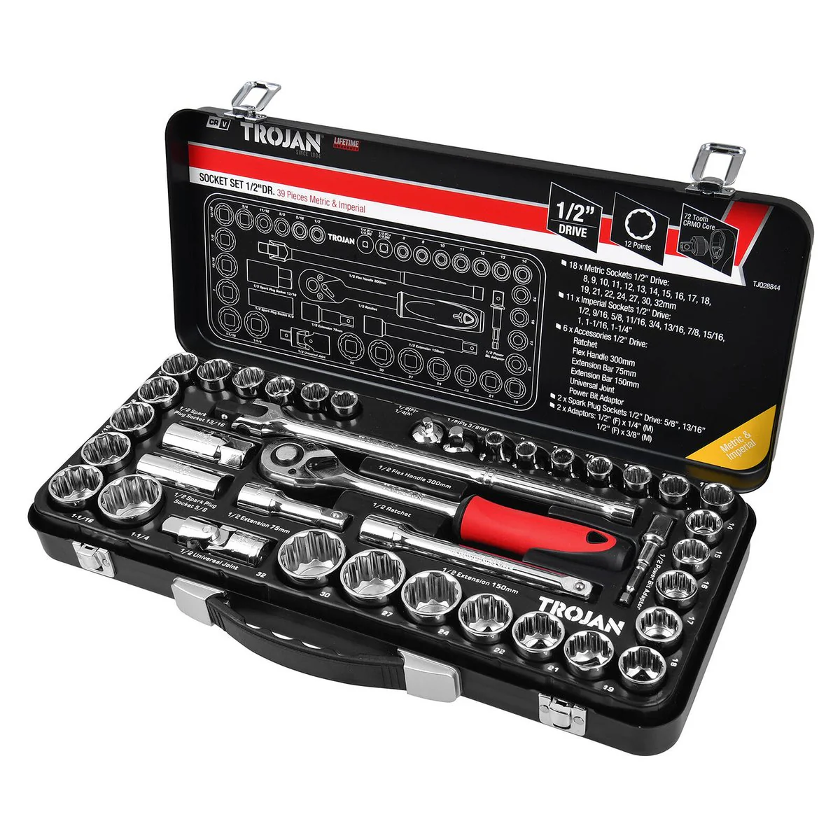 Trojan 39 Piece 1/2" Drive Socket Set - Metric & Imperial - Lifetime Warranty