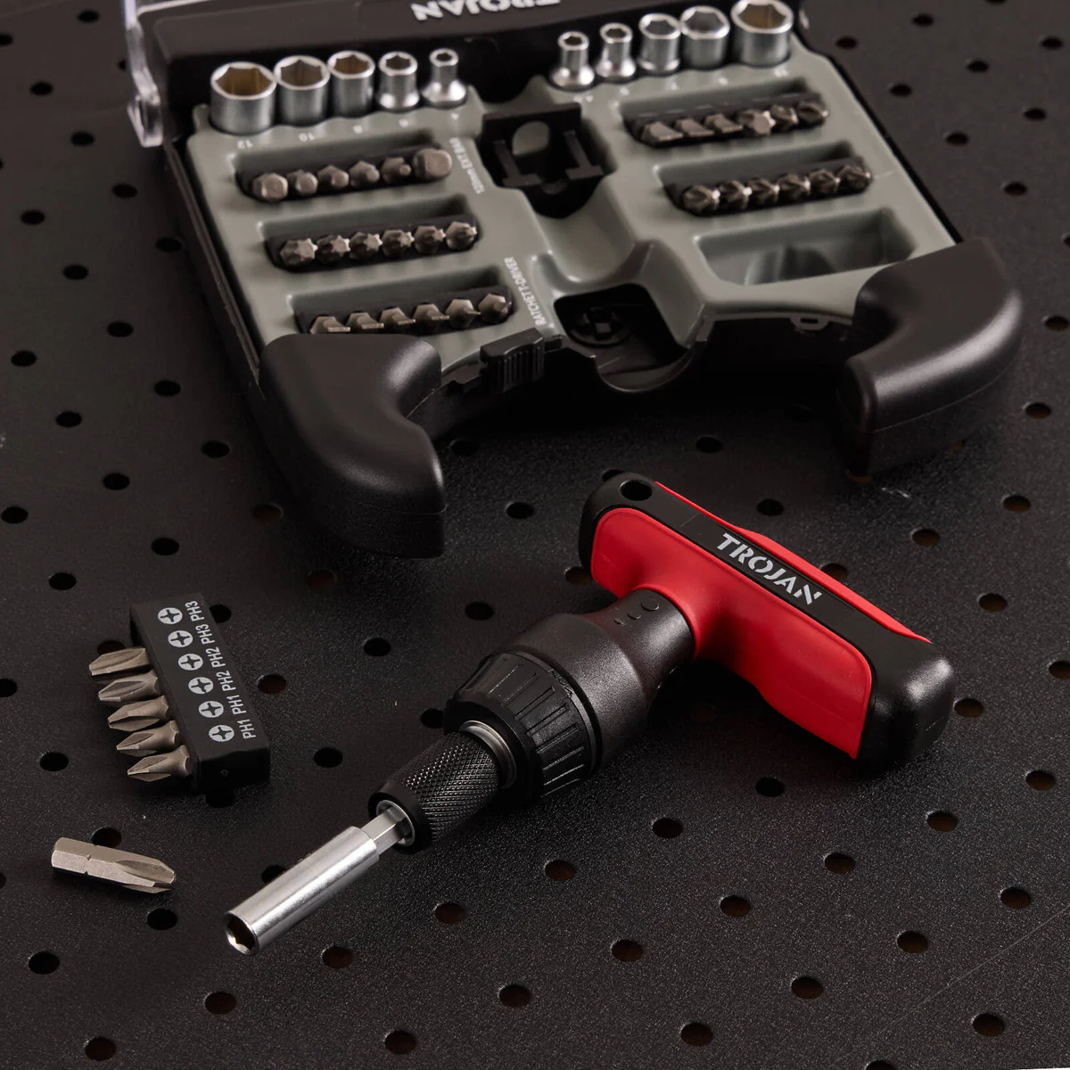 Trojan 48 Piece T Handle Ratchet Set - Adjustable Extension Bar 40-120mm - Image 4