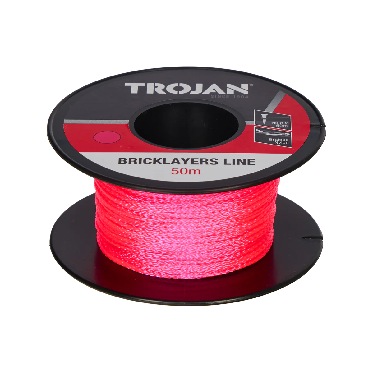 Trojan 50m No 8 Pink Brickline - Durable Braided Nylon - High Visibility