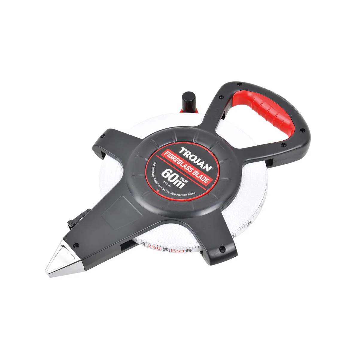 Trojan 60m Open Reel Tape Measure - Fibreglass - Double-Sided Scales - Yellow - Image 2
