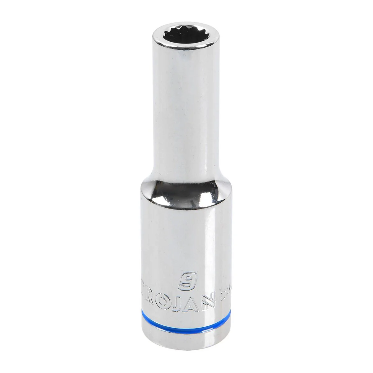 Trojan 9mm Deep Socket 1/2" Drive - Polished Chrome Vanadium - 12-Point Design