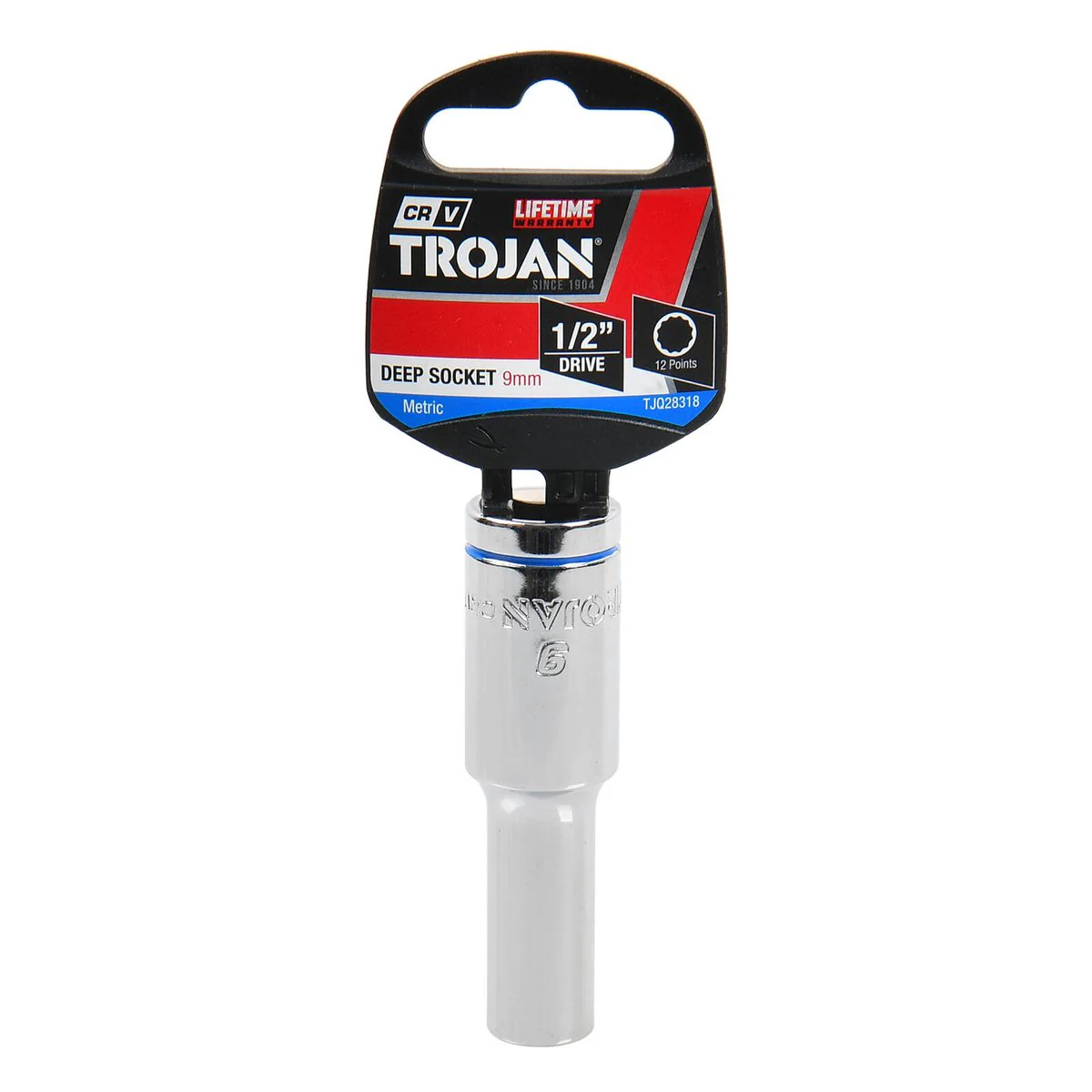 Trojan 9mm Deep Socket 1/2" Drive - Polished Chrome Vanadium - 12-Point Design - Image 2