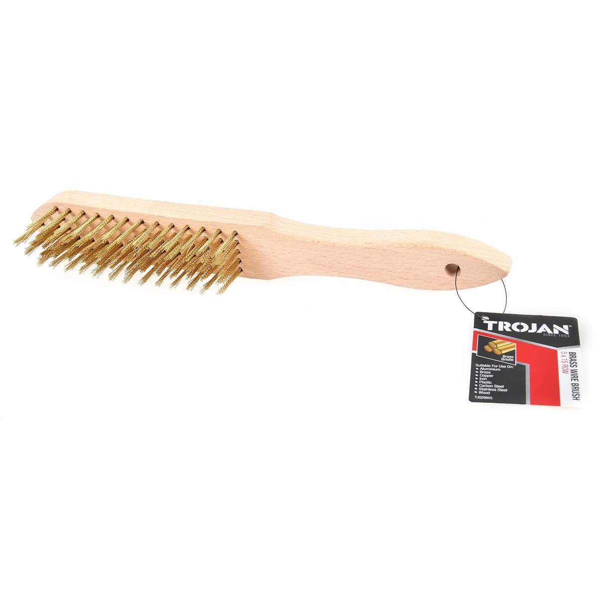 Trojan Brass Wire Brush 5x15 - Deburring & Rust Removal Tool - 34mm x 290mm - Image 2
