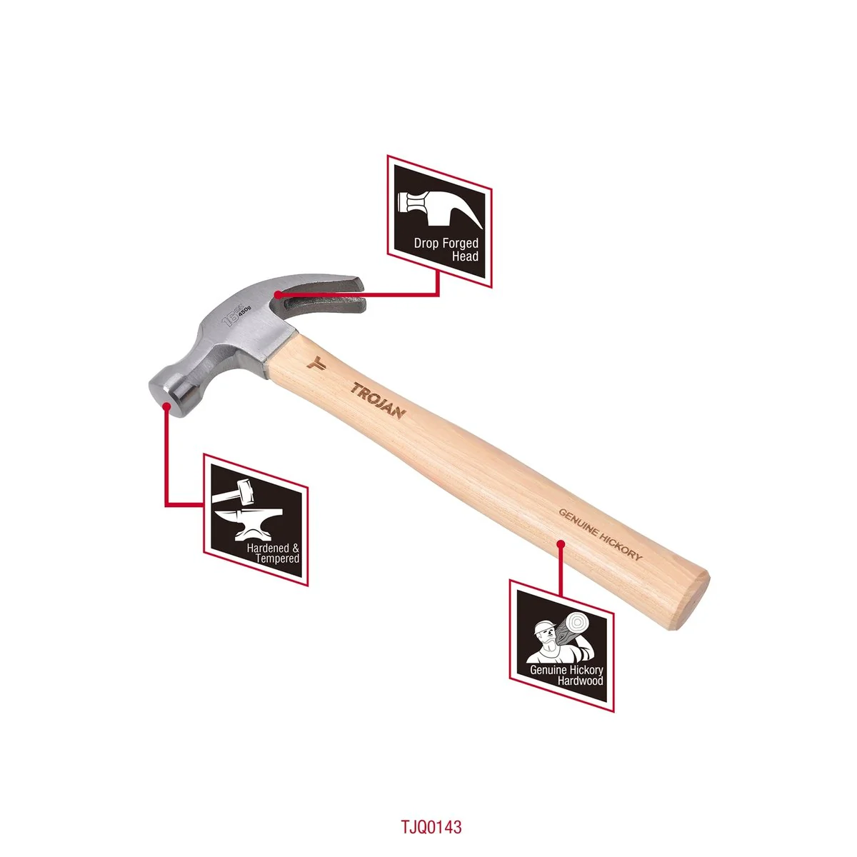 Trojan 16oz Timber Claw Hammer - 450g - Hardened Carbon Steel - Image 2