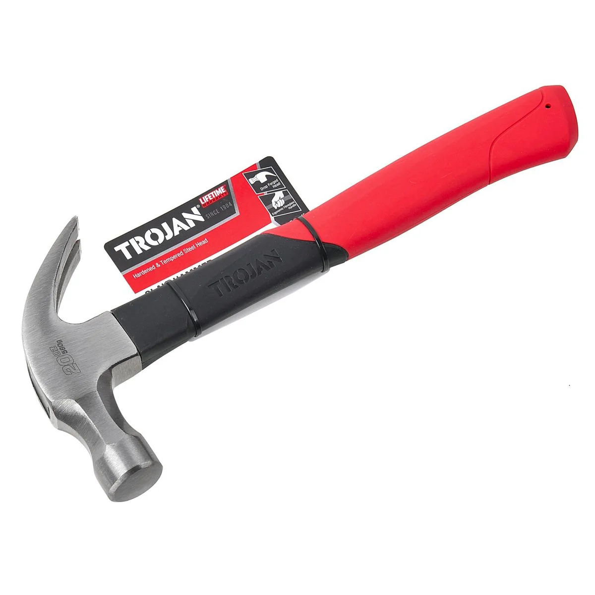 Trojan 20oz Fibreglass Claw Hammer - 570g - Red and Black - Image 2