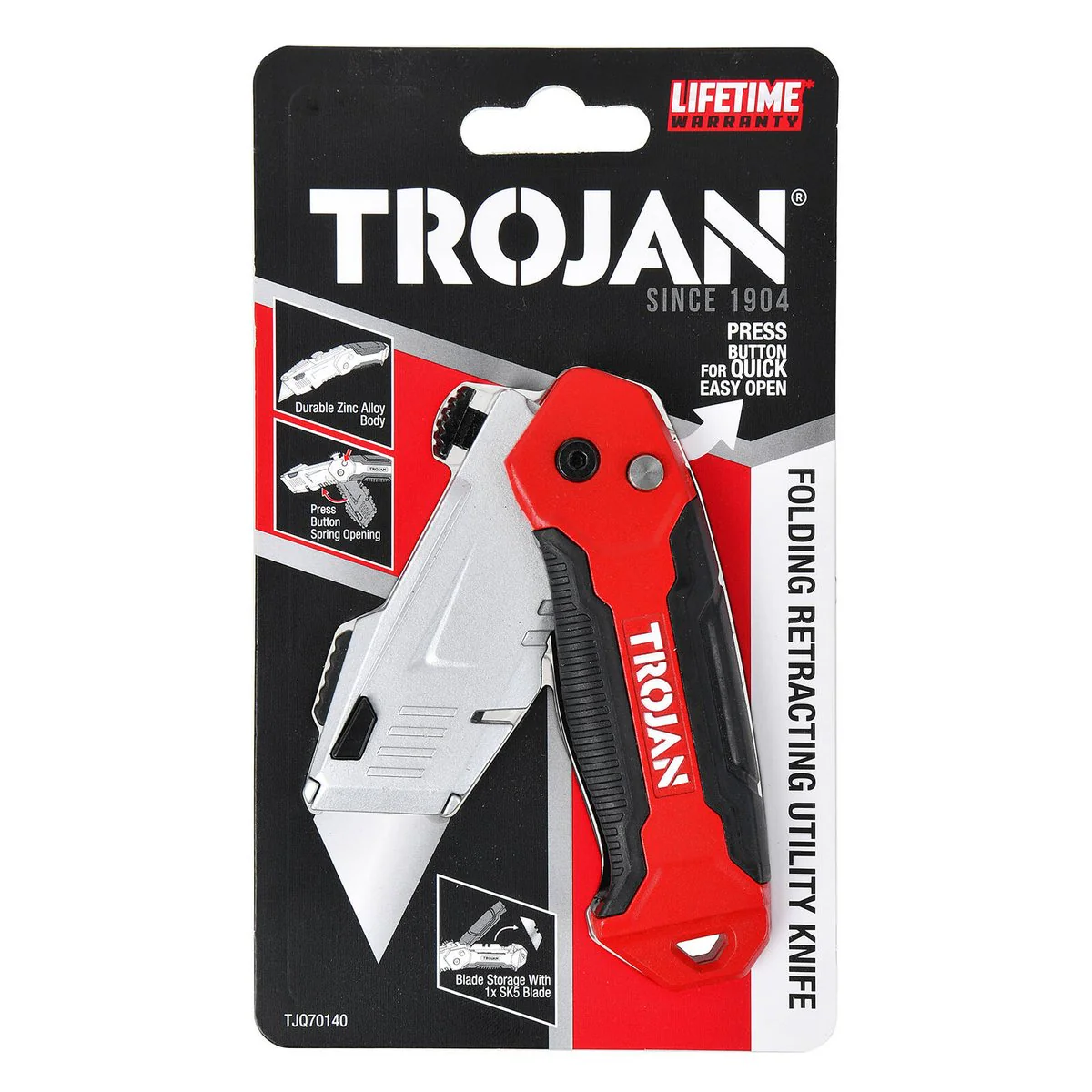 Trojan Folding Retractable Knife - Zinc Alloy - 210mm x 18.8mm x 13.5mm - Durable Utility Tool - Image 4