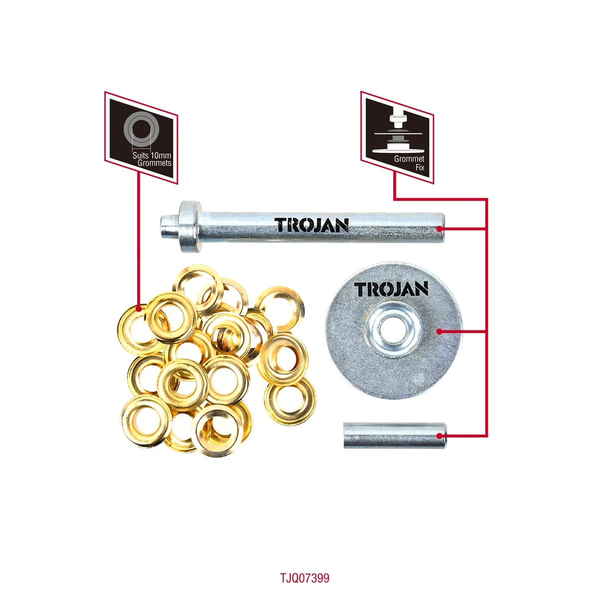 Trojan Grommet Tool Kit - 10mm - Includes Hole Cutter & Punch - Image 2