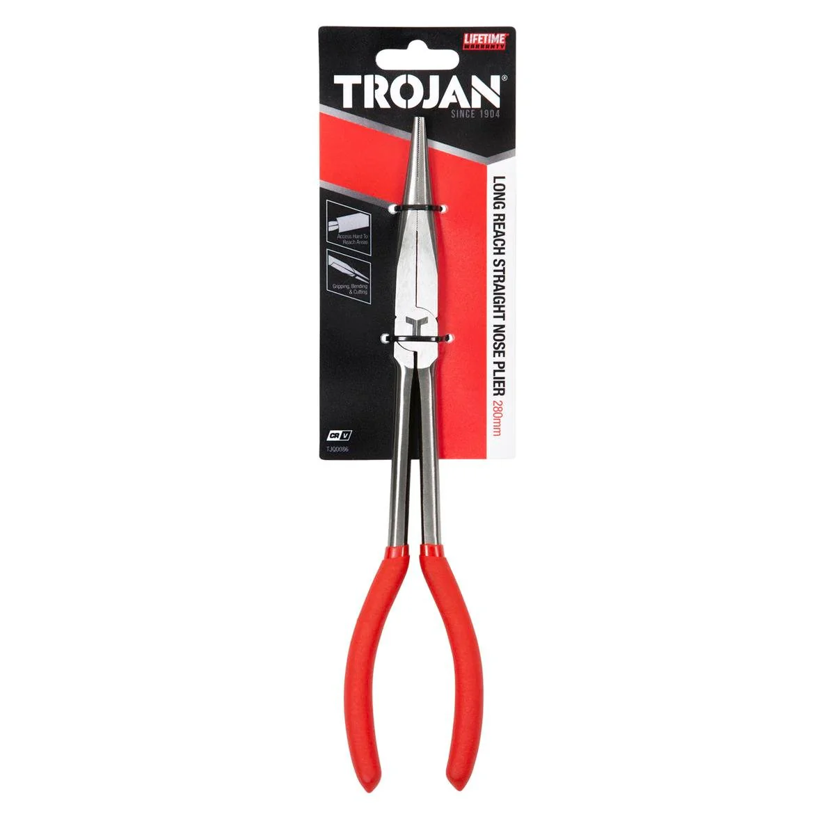 Trojan Long Reach Pliers 280mm - Red and Black - Ergonomic Handles