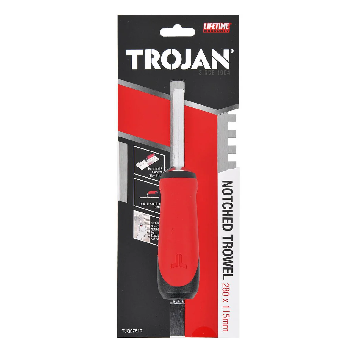 Trojan Notched Plastering Trowel 280mm x 115mm - Durable Steel Blade - Ergonomic Grip - Image 3