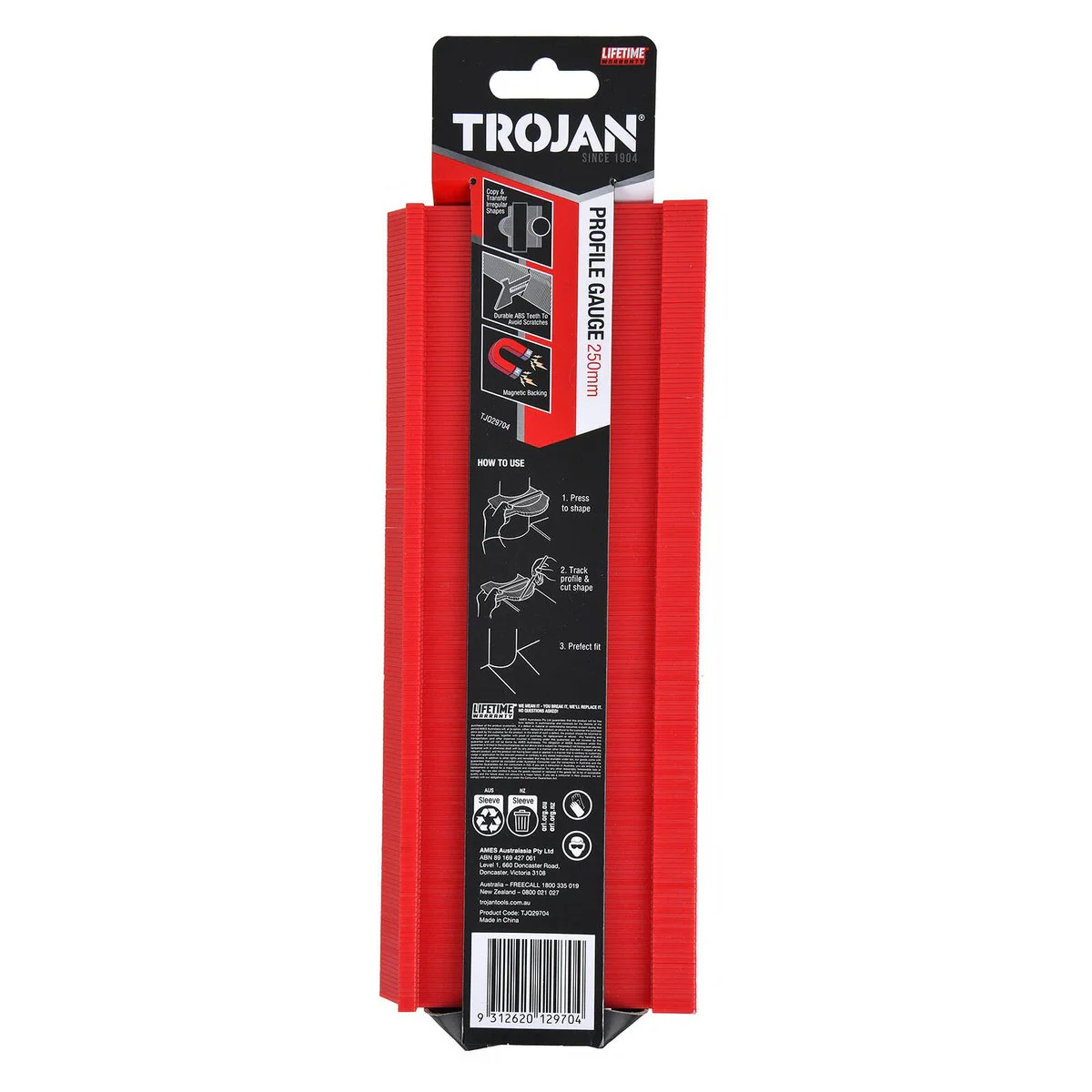 Trojan Profile Gauge - 250mm - Durable ABS - Magnetic Back - Lifetime Warranty