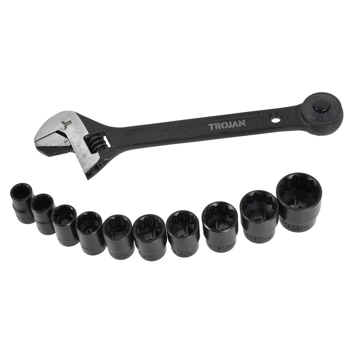 Trojan Ratcheting Wrench Set 11 Piece - 3-in-1 Tool - Chrome Vanadium Steel - 10-22mm Sockets - Image 2
