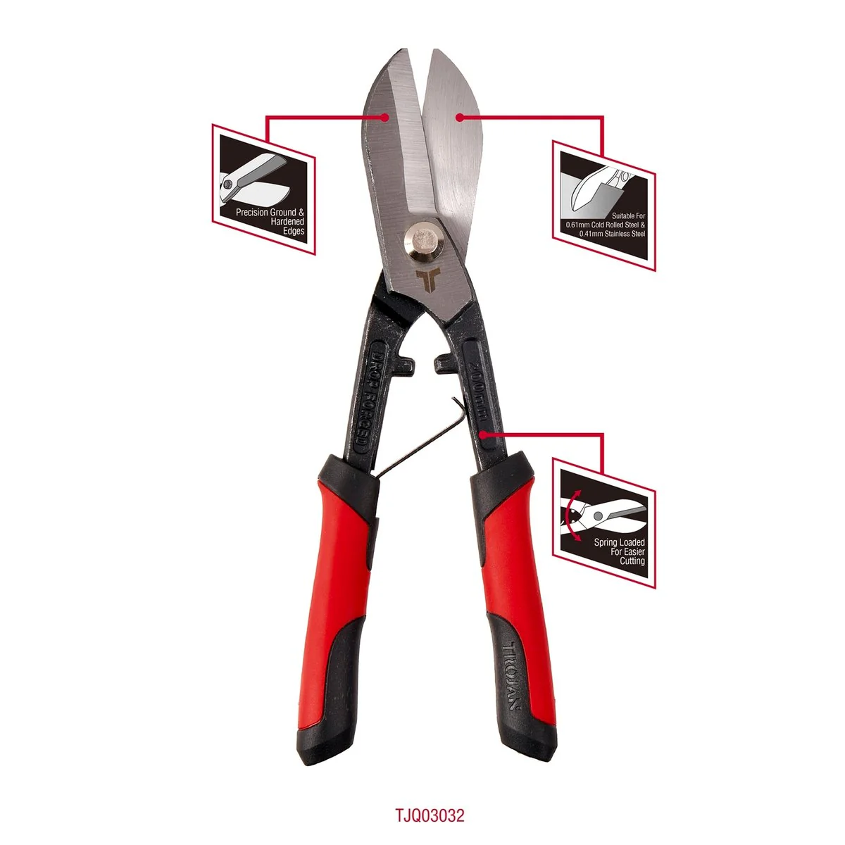 Trojan Tin Snips - 200mm - Cold Rolled Steel - Spring Loaded Jaws - Image 3