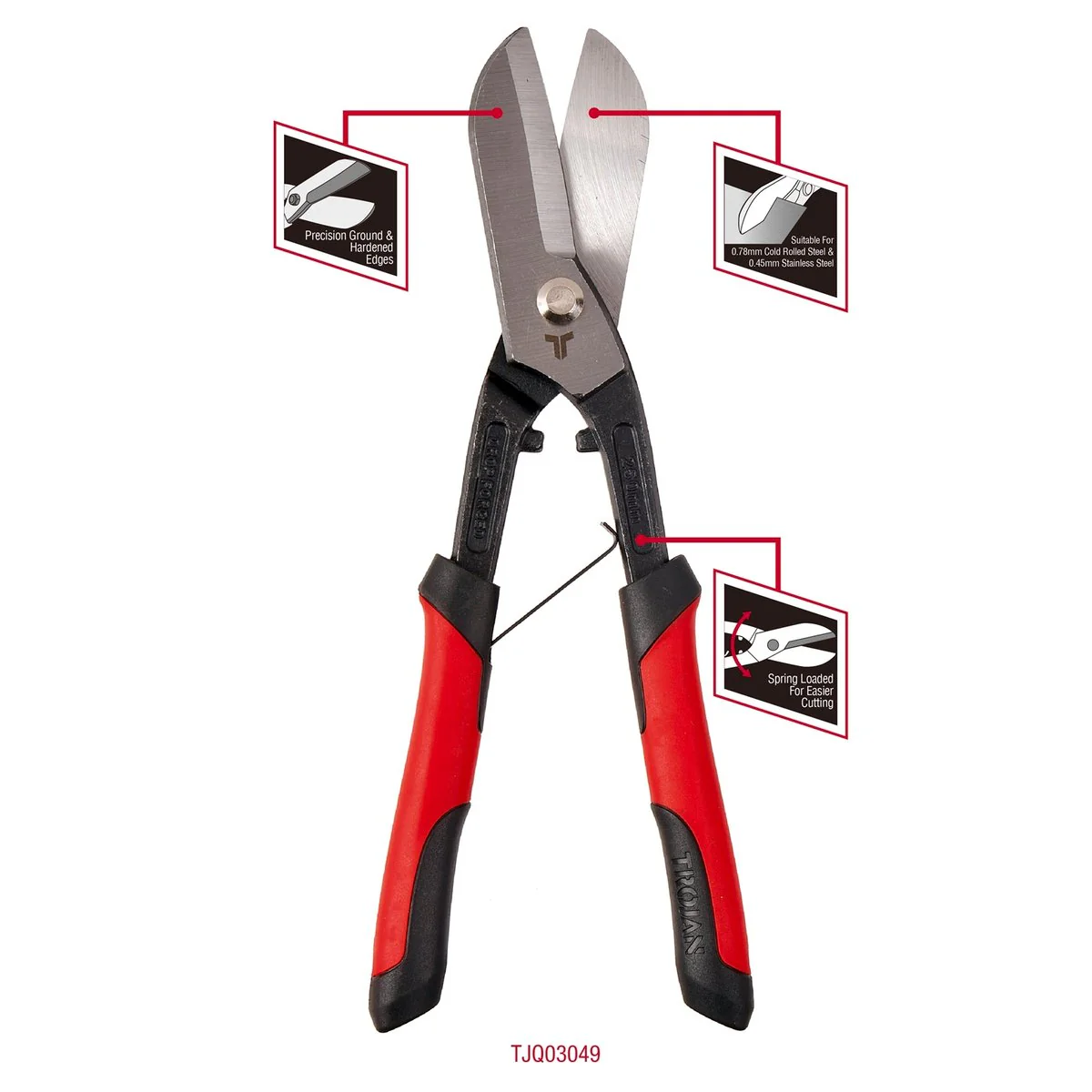 Trojan Tin Snips - 250mm - Steel - Spring Loaded Jaws - Image 3