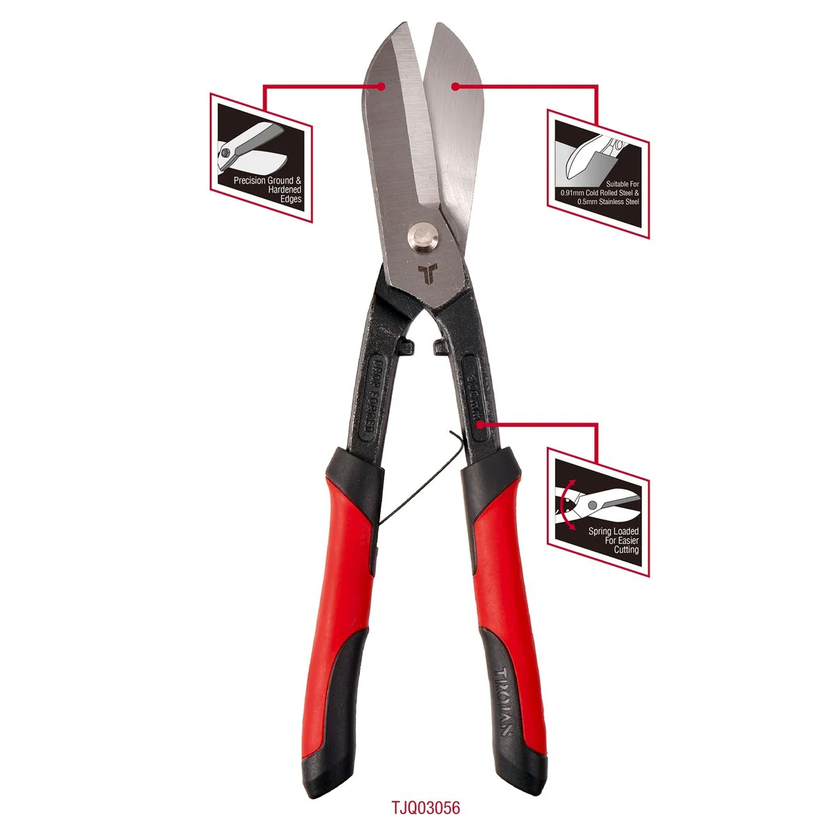 Trojan Tin Snips - 300mm - Steel - Spring Loaded Jaws - Image 3