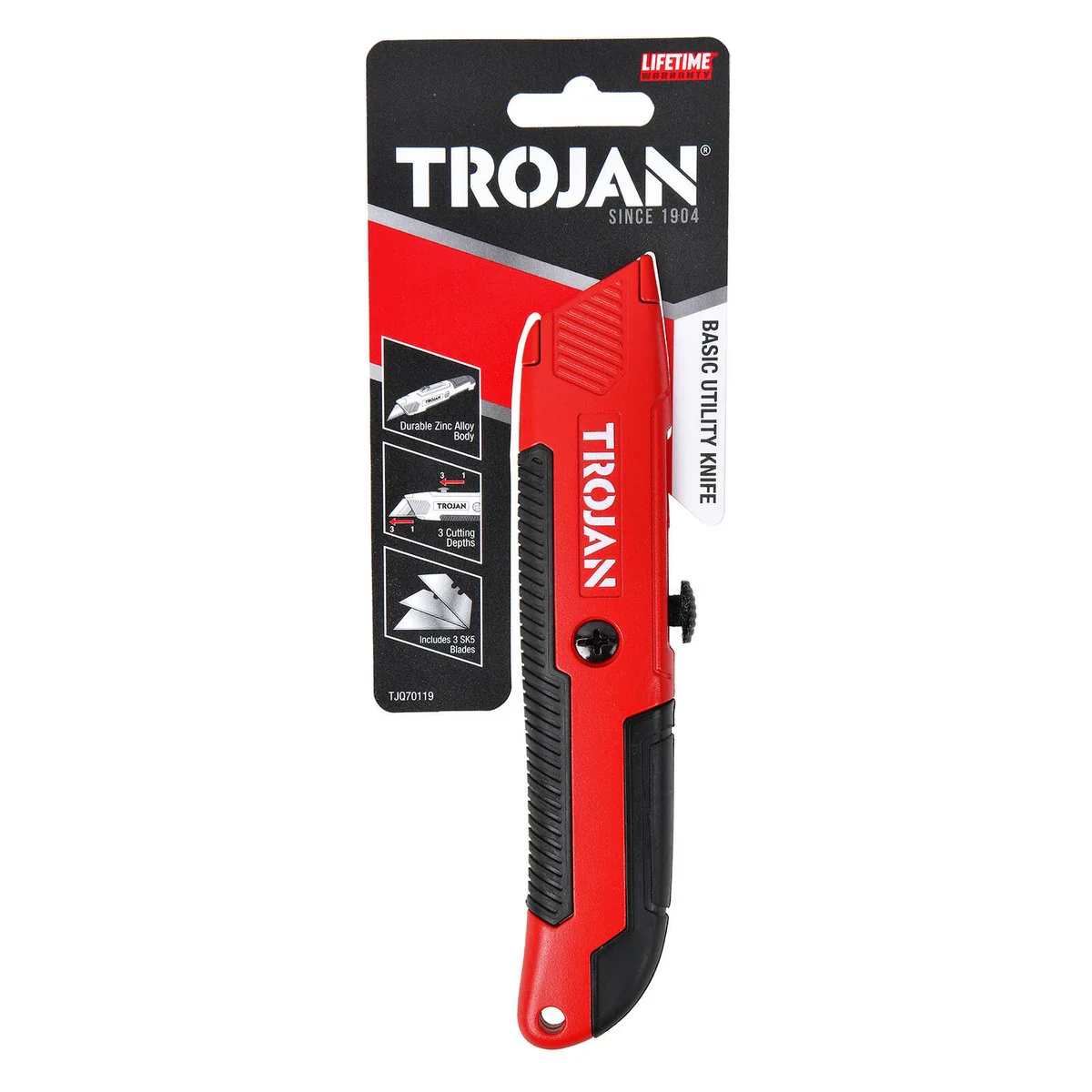 Trojan Utility Knife - Zinc Alloy - 3 SK5 Blades - 75mm x 11mm x 290mm - Image 4