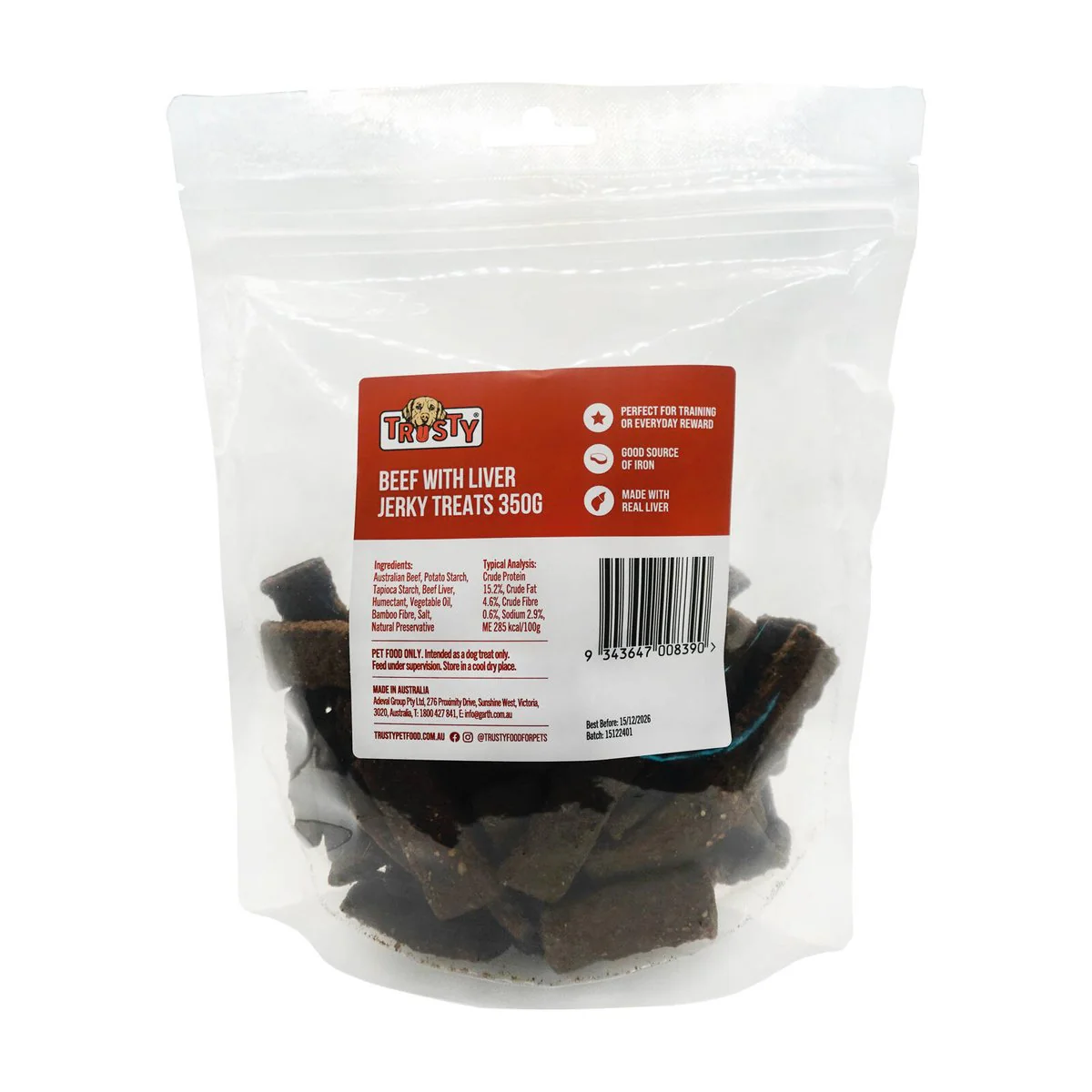 Trusty Beef with Liver Jerky Dog Treats - 350g - All-Natural, Iron-Rich