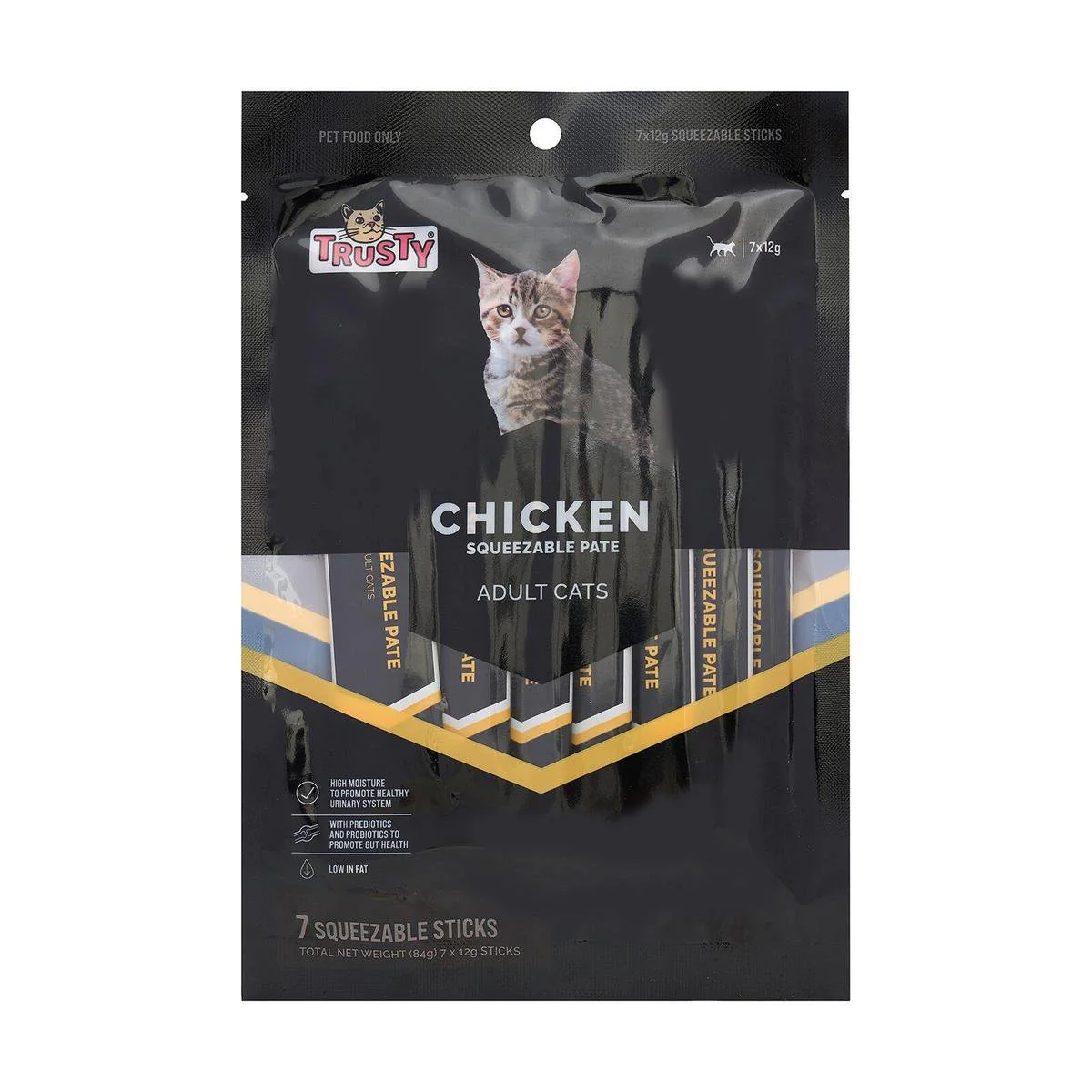 Trusty Chicken Squeezable Pate Adult Cat Treats 7 Pack - 30mm x 230mm - Gut Health