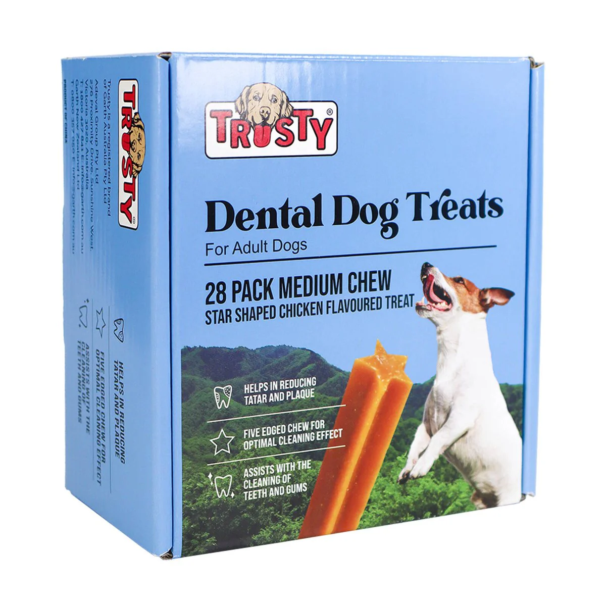 Trusty Star Shaped Chicken Flavoured Medium Chew Stick Dog Treats - 28 Pack - 504g - Dental Care - Image 2