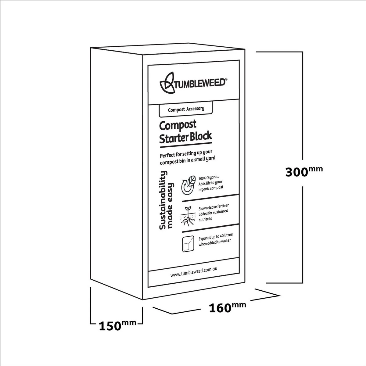 Tumbleweed Compost Starter Block - 280mm - Coconut Fibre - Natural Fertiliser - Image 3