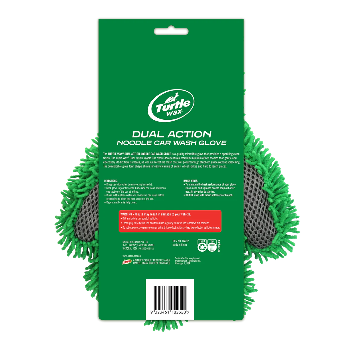 Turtle Wax Dual Action Noodle Car Wash Glove - 190mm x 285mm - Multi-colour - Non-scratch Microfibre - Image 2