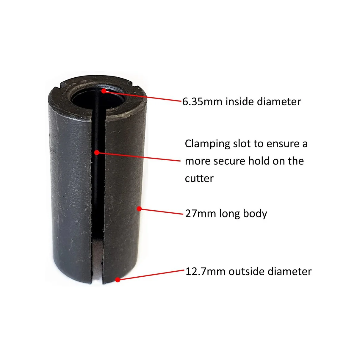 Ultra Router Reducing Collet - 12.7mm to 6.4mm - Steel - Lightweight - Image 2