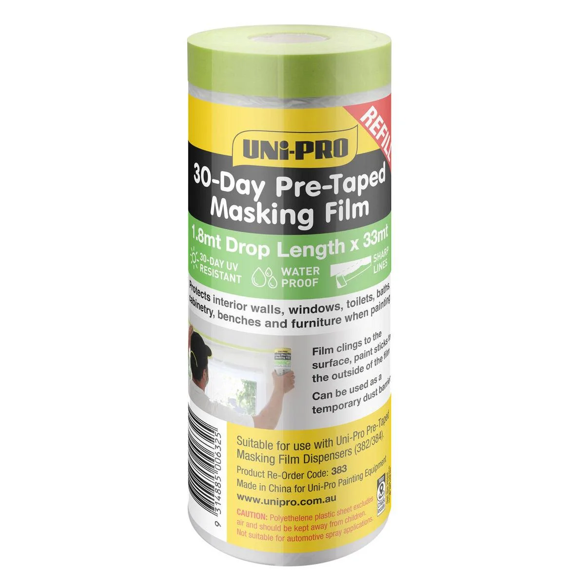 Uni Pro 30 Day Pre Taped Masking Tape Film Refill - 1800mm x 33m - Waterproof