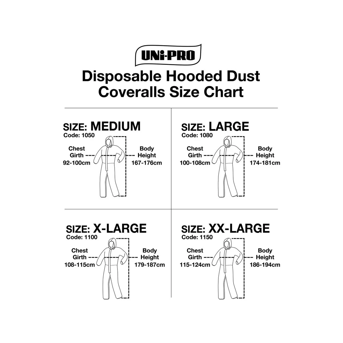 Uni Pro Medium Disposable Hooded Coveralls - White - 1 Pack - Image 2