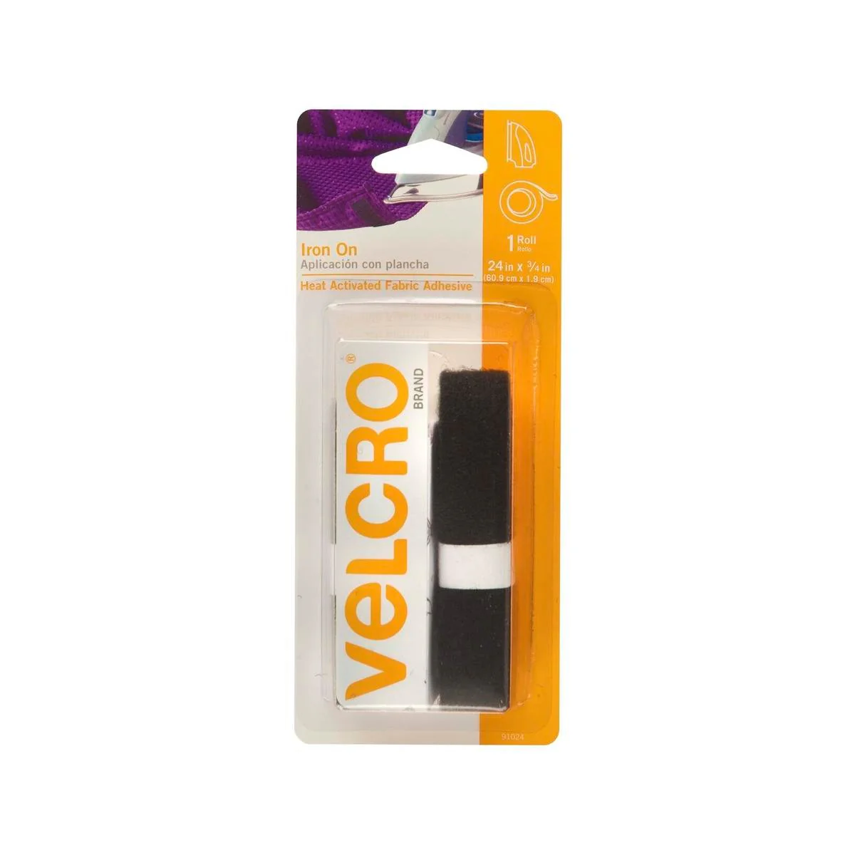 Velcro Brand Iron On Fastener - 609mm x 19mm Roll - Black - Washable