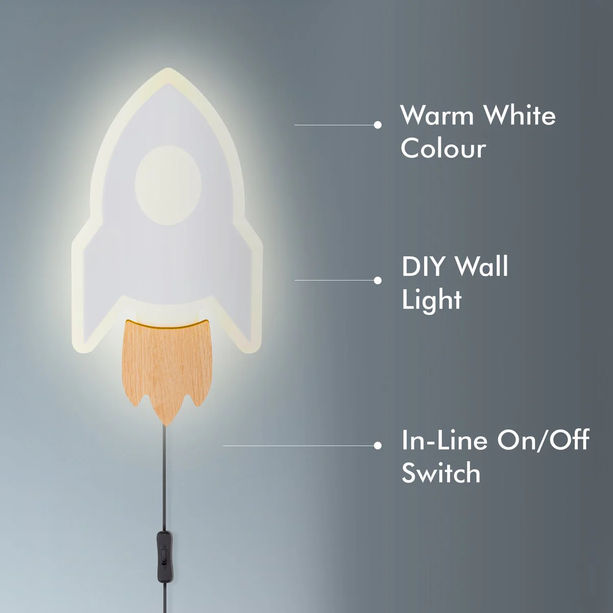 Verve Bailey Rocket LED Wall Light - Kids Room - 125mm x 240mm - Soft Glow - Image 3