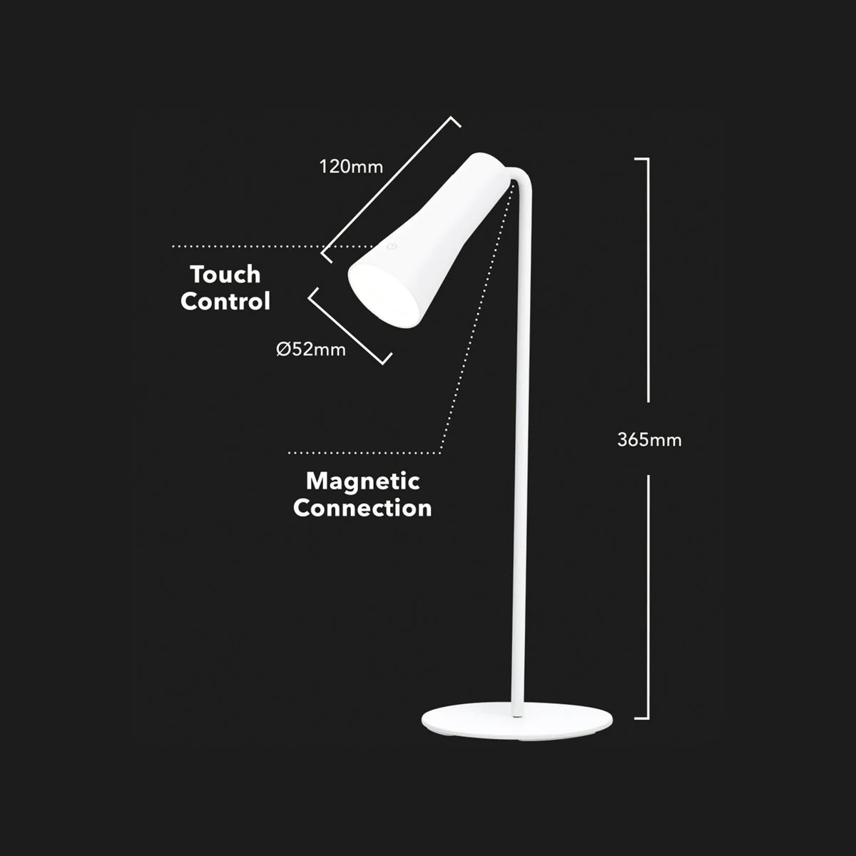 Verve Design 3 in 1 Lucian LED Lamp - 120mm x 365mm - White - Rechargeable - Image 5