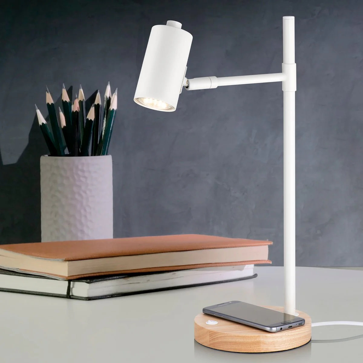 Verve Design Amari Desk Lamp - Wireless Charging - 160mm x 435mm - Matt White - Image 2