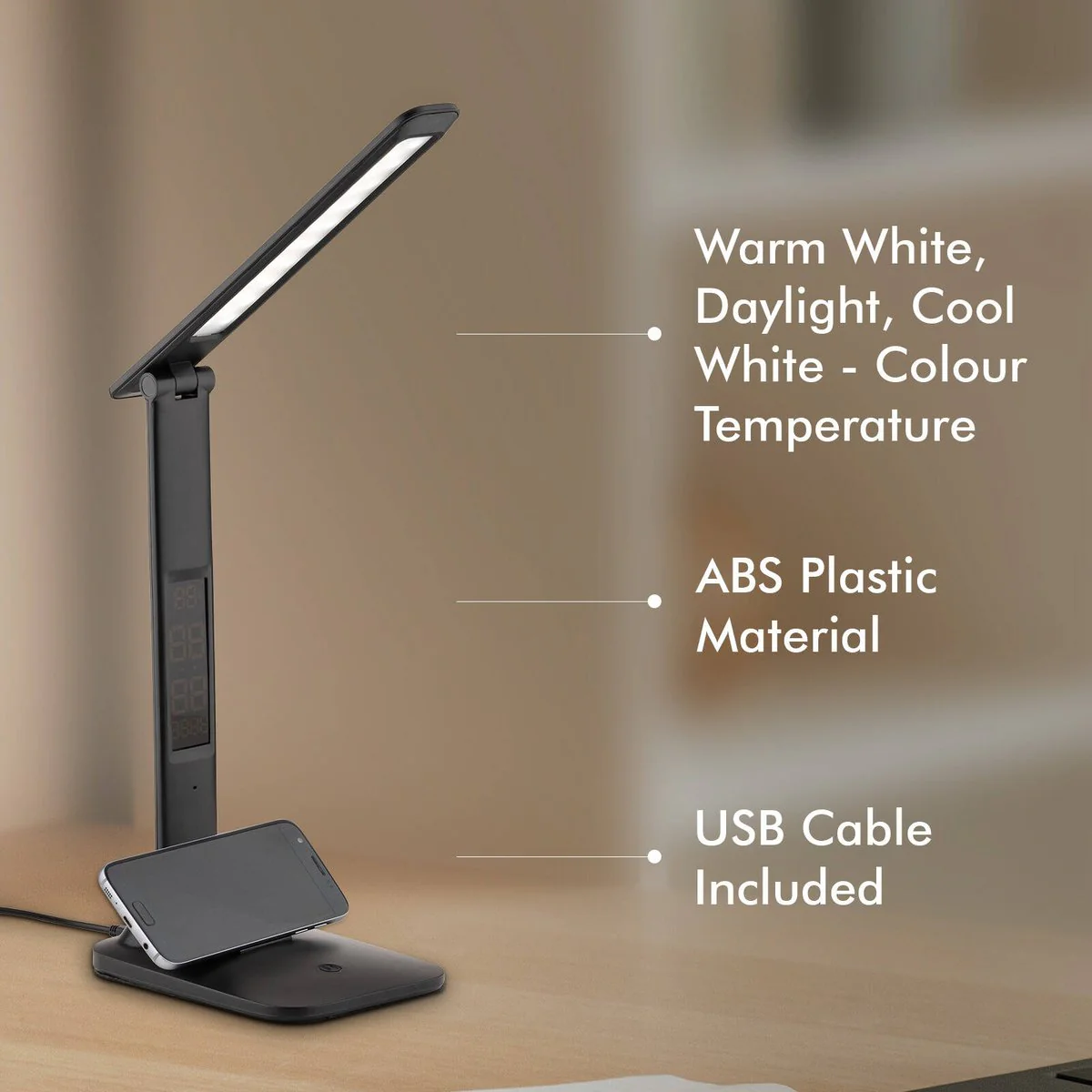Verve Design Black Alyx Task Lamp - LED - 3.9W - Adjustable Height - USB Powered - Image 3
