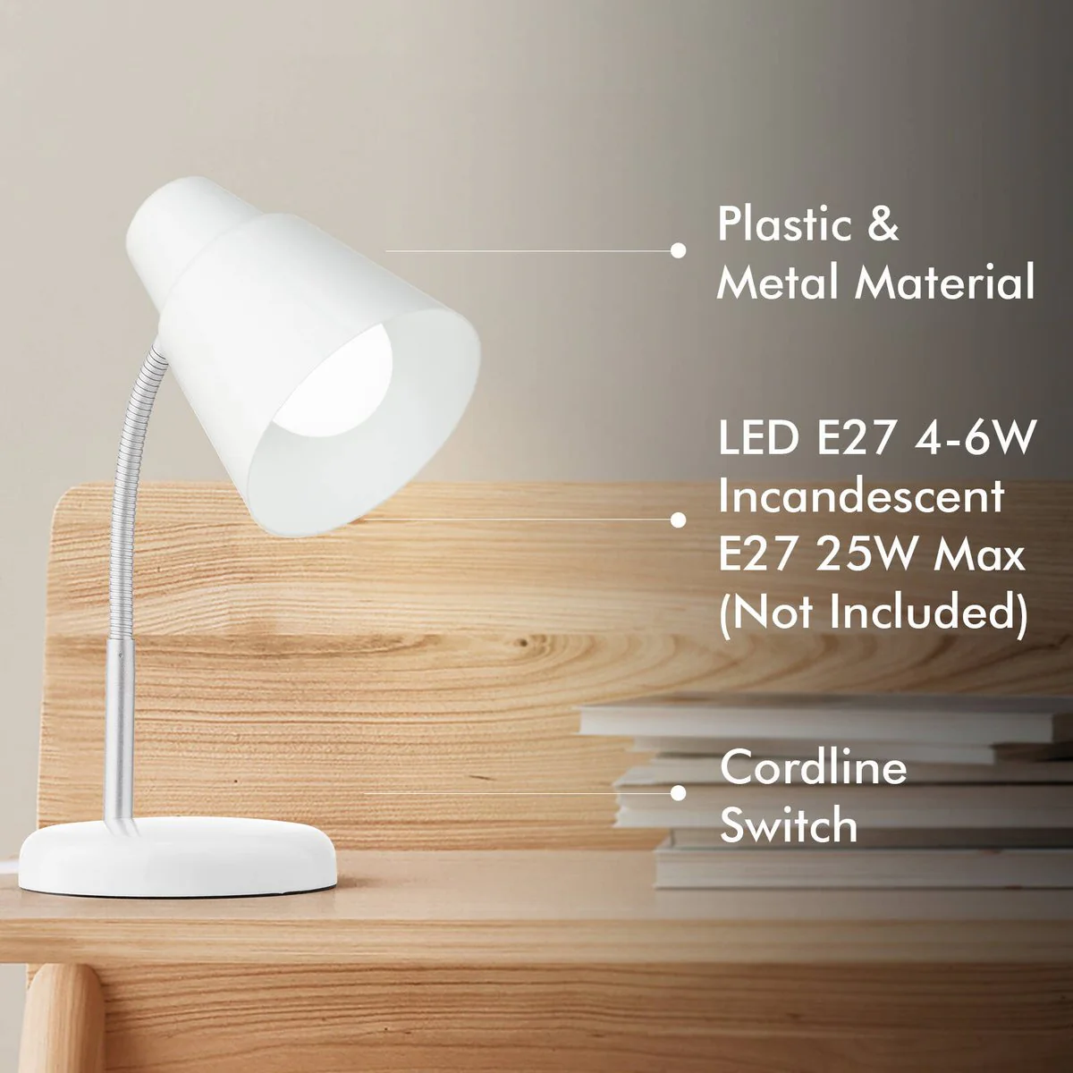 Verve Design Brylee Desk Lamp - Adjustable Gooseneck - White - 135mm x 340mm - Image 4