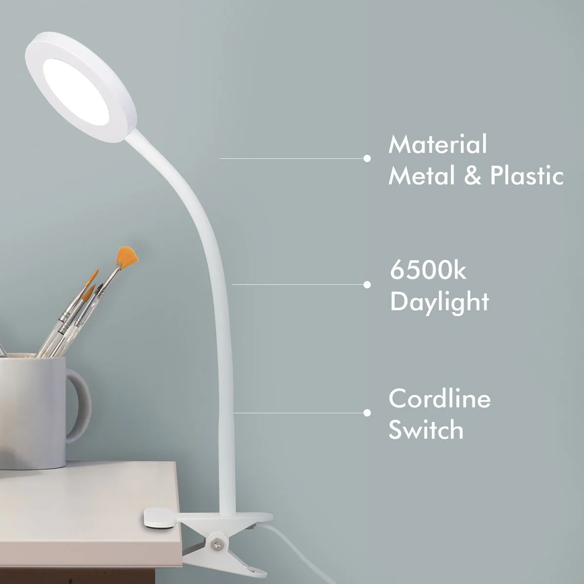 Verve Design White Dalton Clamp Lamp - 6W LED - 530 Lumens - 6500K - White - Image 2