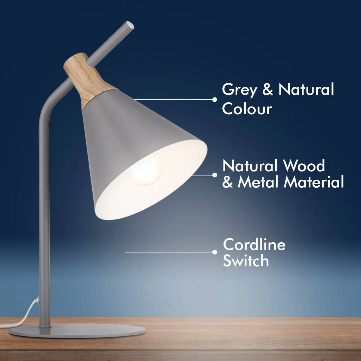 Verve Silver Birch Alston Task Lamp - 150mm x 350mm - Metal Shade - Indoor Use - Image 3