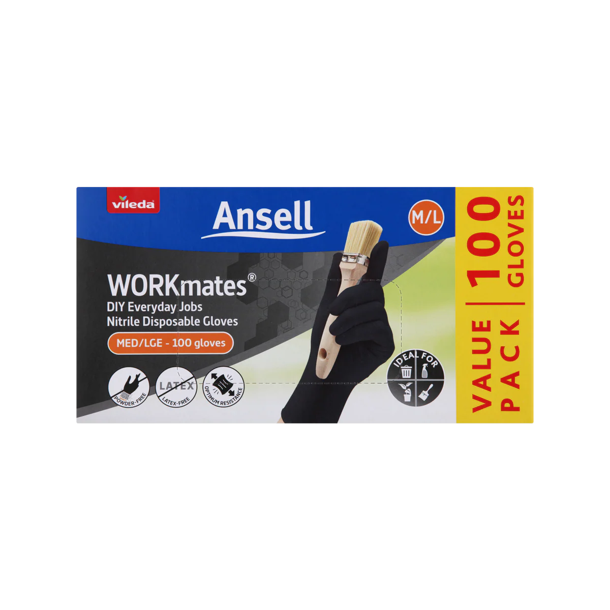 Vileda Ansell Nitrile Disposable Gloves 100pk Medium Large - Puncture Resistant - Image 2