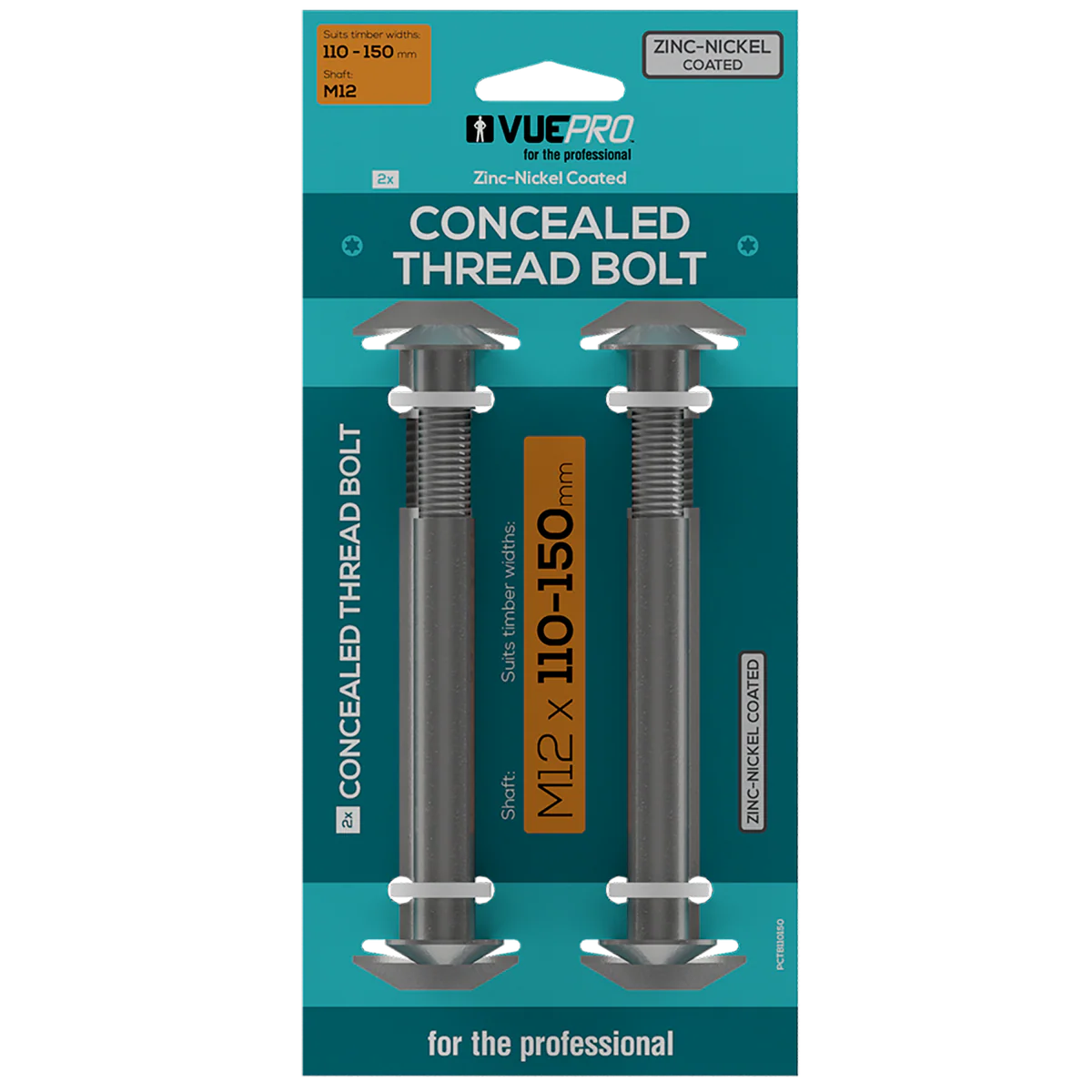 Vuepro Concealed Thread Bolt - 150mm - Zinc Nickel Coated - Heavy Duty