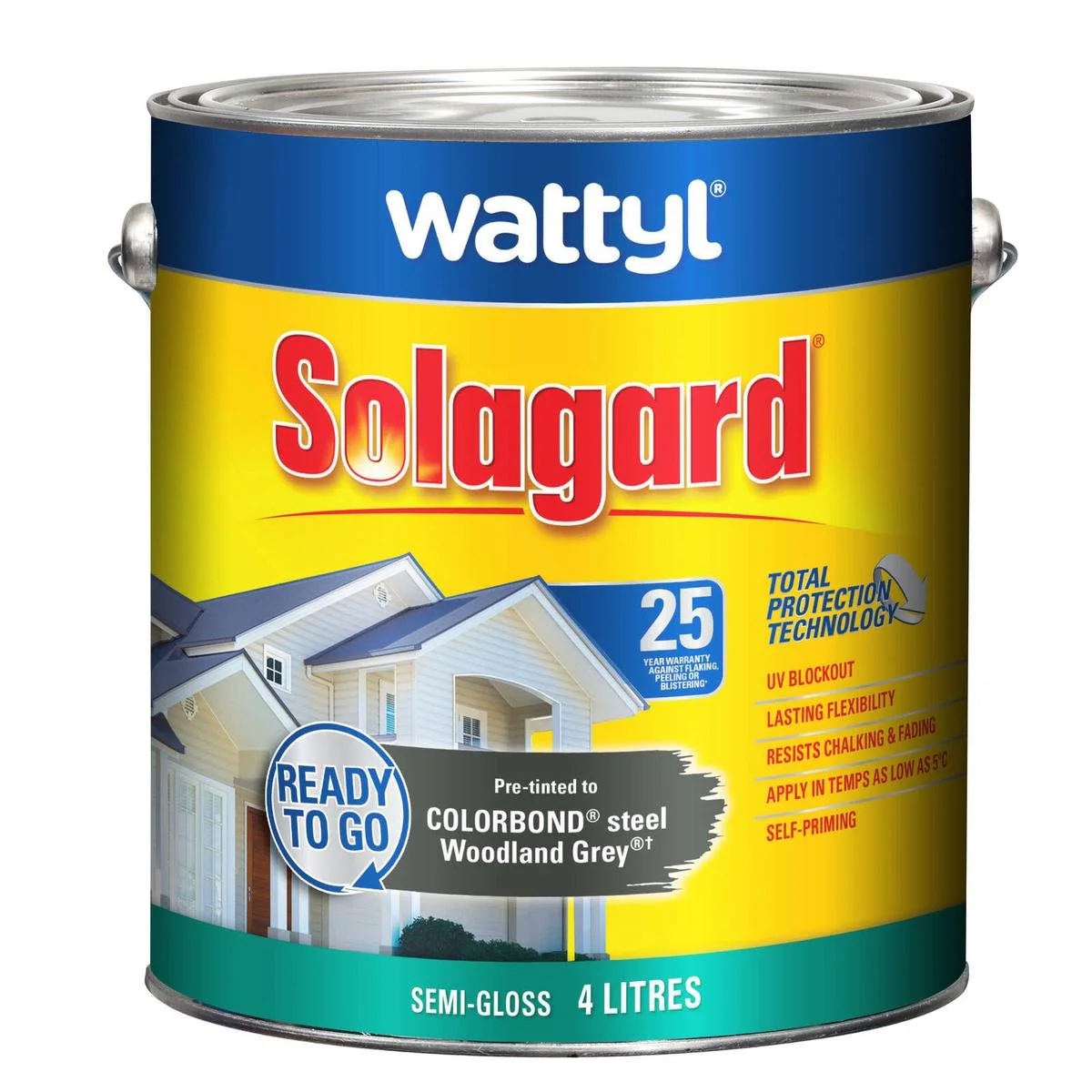Wattyl 4L Solagard Exterior Paint - Pre Tinted Woodland Grey - Semi Gloss - UV Resistant