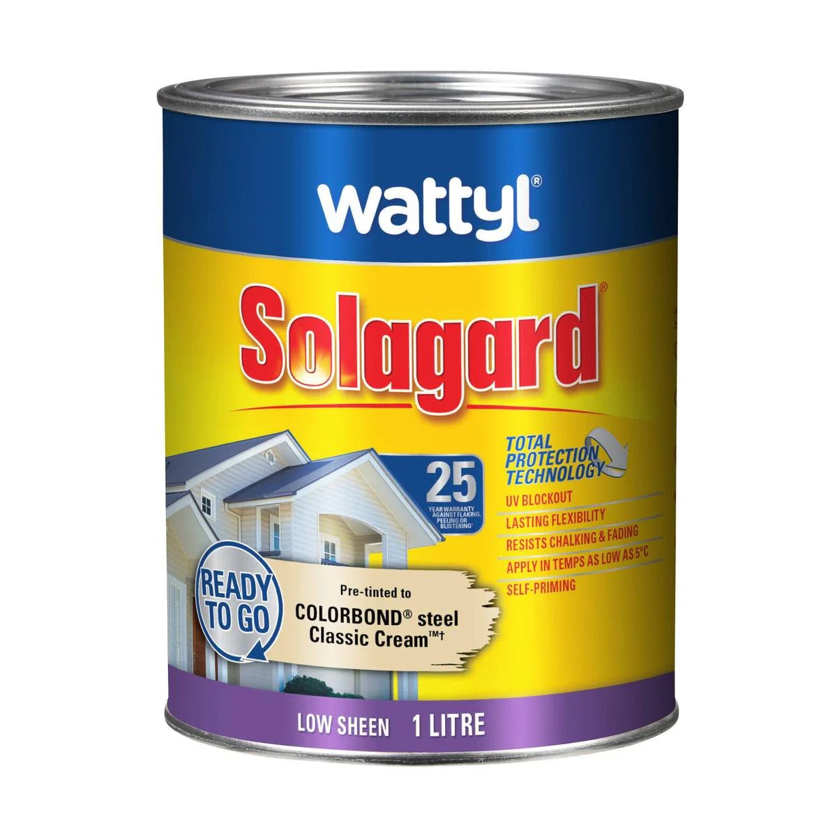 Wattyl Solagard Exterior Paint - 1L - Classic Cream - Pre-Tinted - Low Sheen - Durable