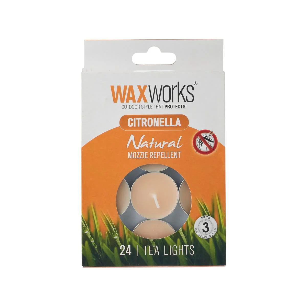 Waxworks Orange Citronella Candle Tea Lights 24 Pack - 135mm x 180mm - Repels Mosquitoes
