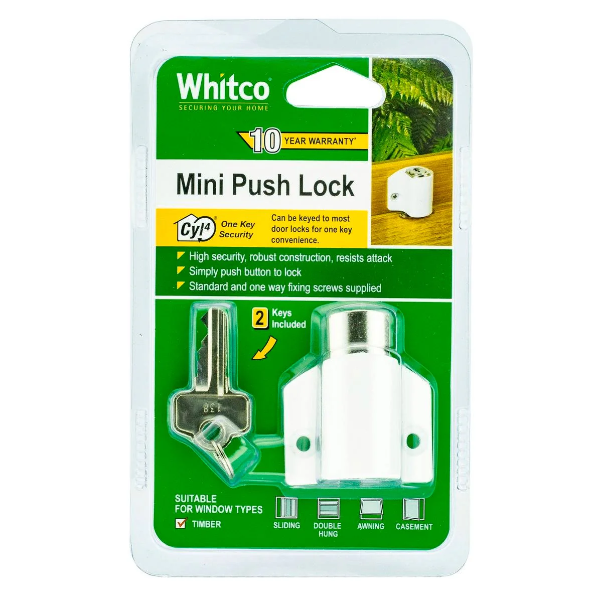 Whitco Mini Push Lock - High Security Window Lock - White - CYL4®
