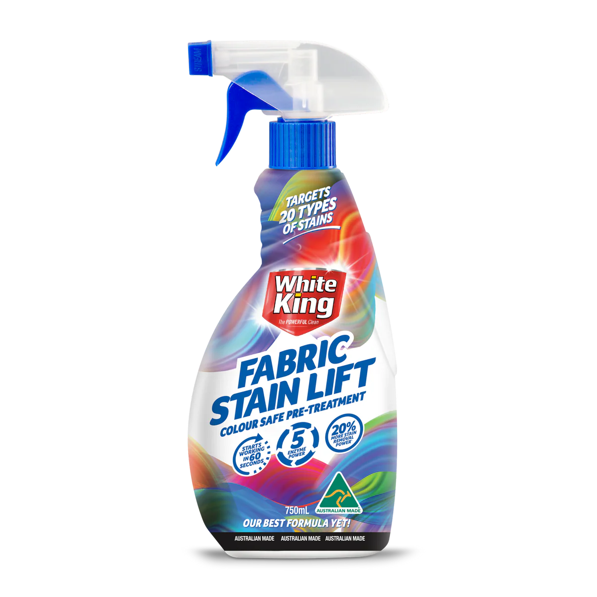White King Fabric Stain Lift Spray - 750ml - Bleach-Free - White - 5x Enzyme Action