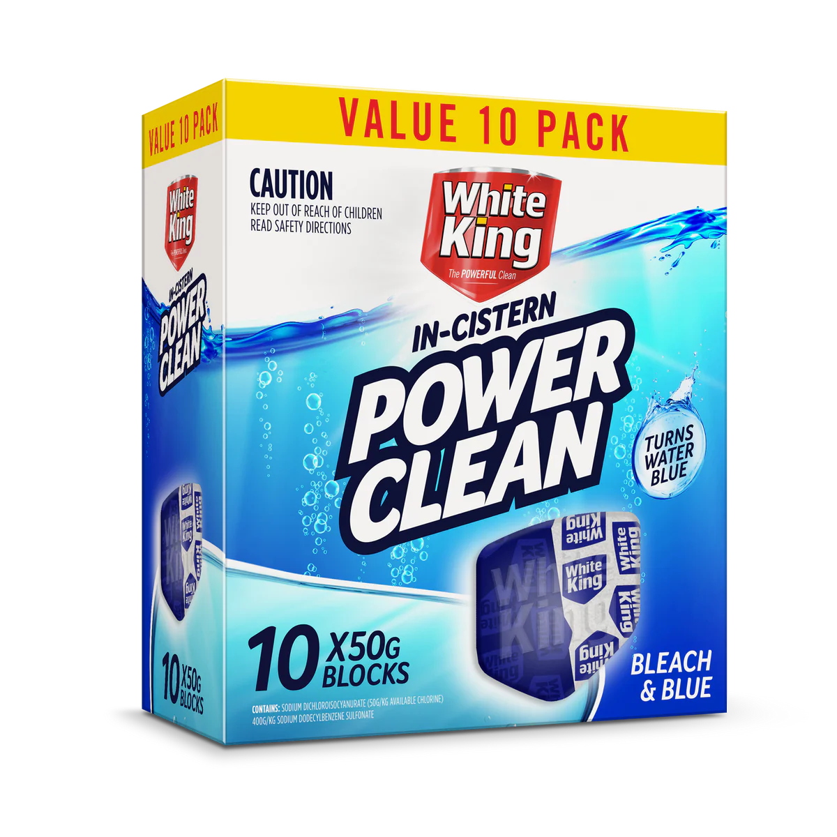 White King Power Clean Cistern Bleach Blue Blocks - 10pk 50g - Effective Cleaning