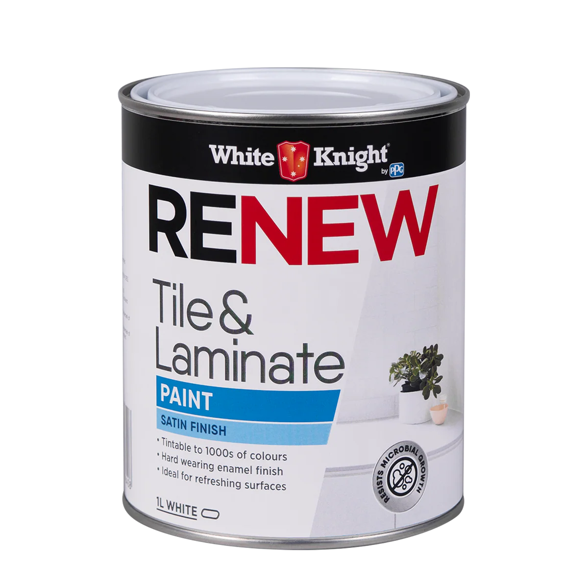 White Knight 1L White Satin Renew Tile and Laminate Paint - Indoor Use - Enamel Finish