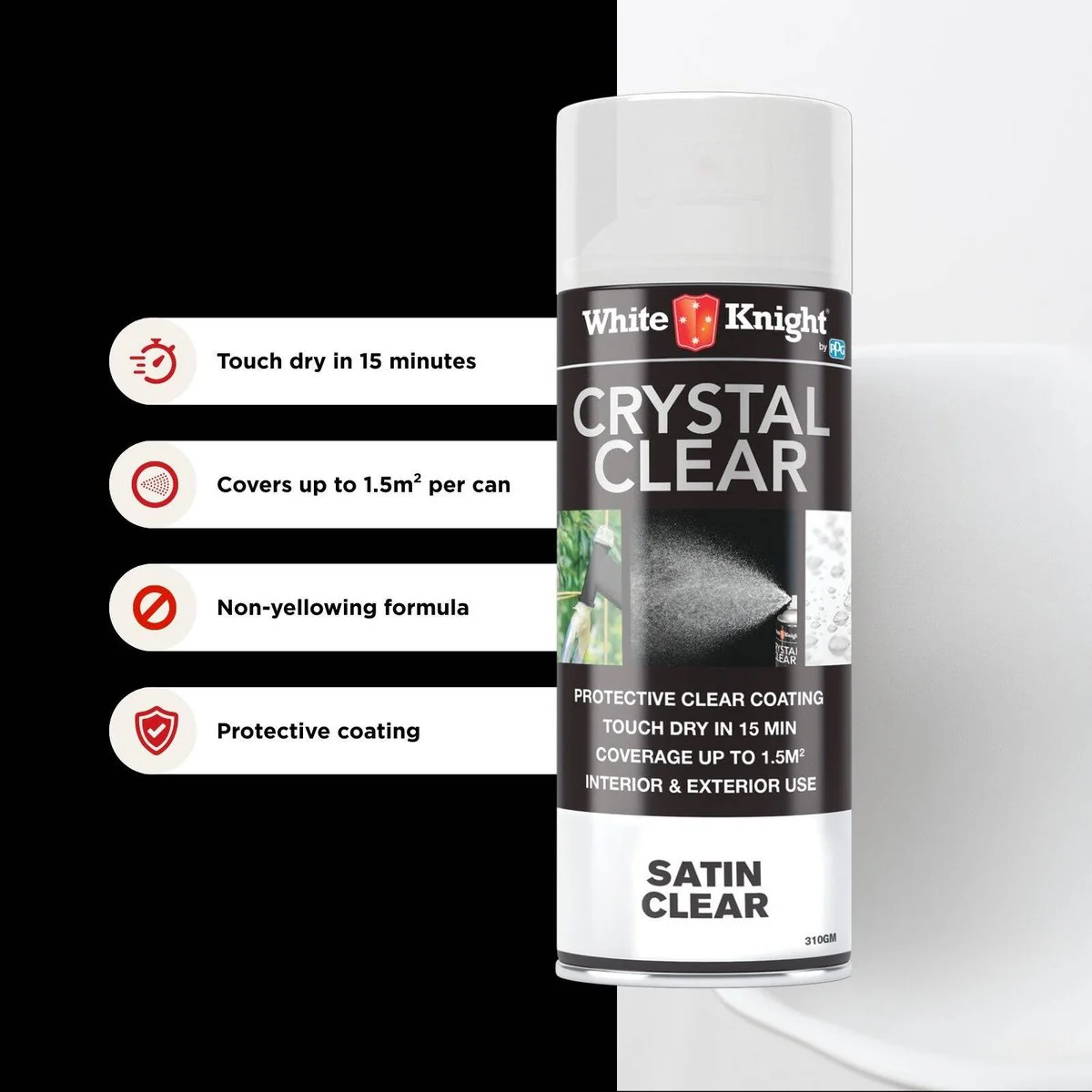 White Knight Acrylic Spray Paint - 310g - Clear Satin - Quick Drying - Image 2