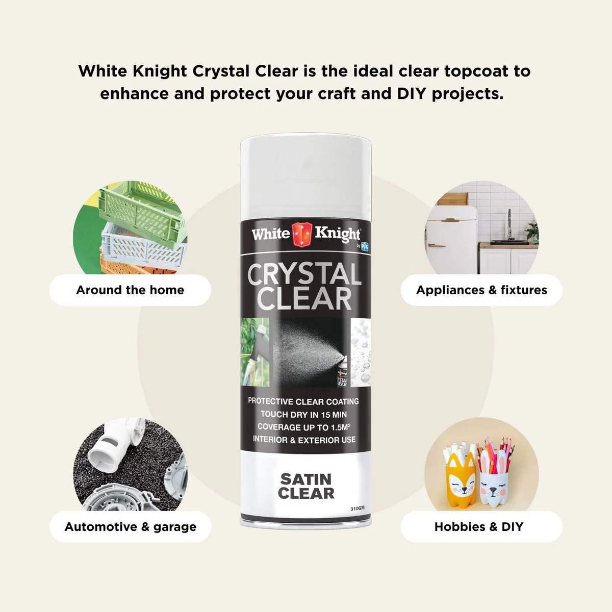 White Knight Acrylic Spray Paint - 310g - Clear Satin - Quick Drying - Image 4