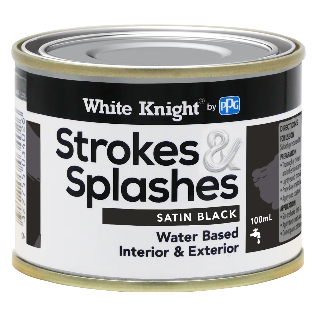 White Knight Black Satin Strokes and Splashes Paint 100ml Water Based
