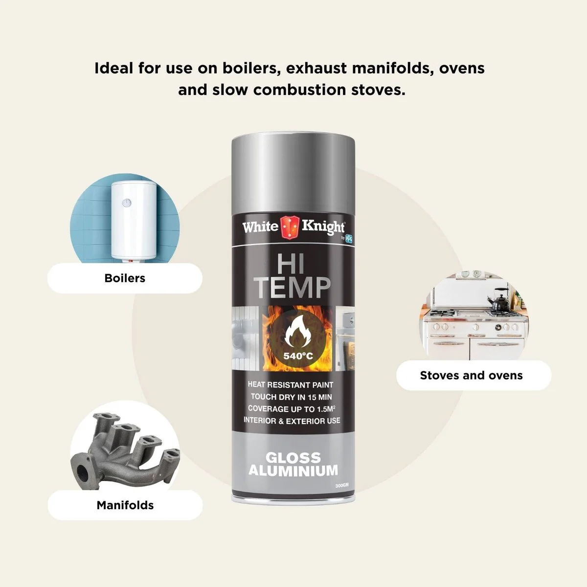 White Knight Hi Temp Spray Paint - 300g - Aluminium - Heat Resistant - Image 4