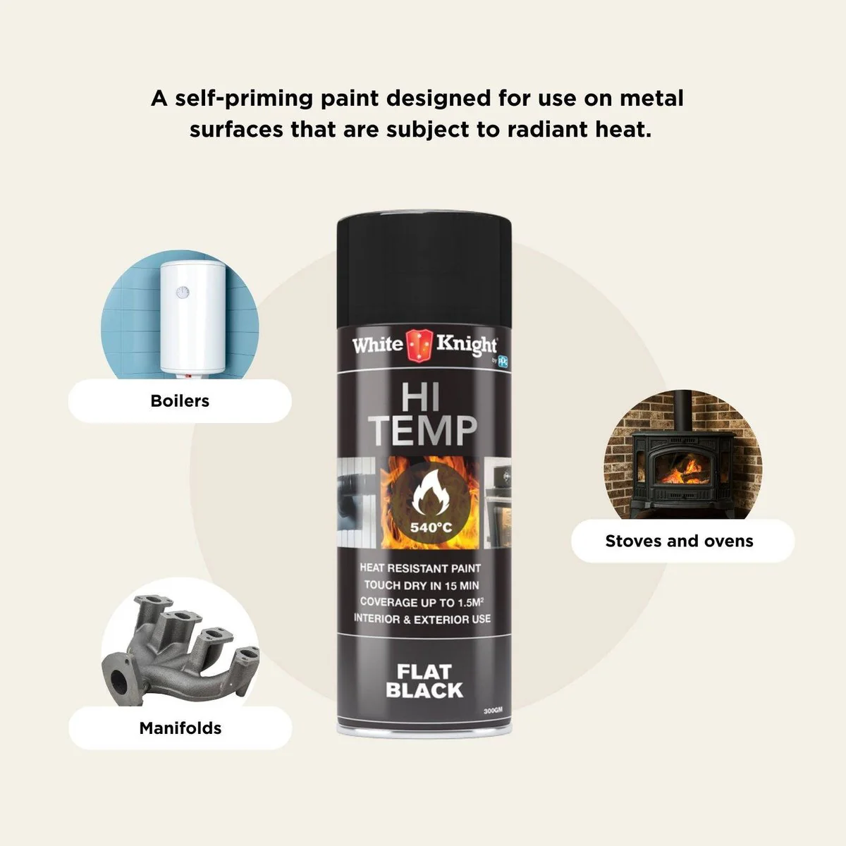White Knight Hi Temp Spray Paint - 300g - Black - Solvent Based - Heat Resistant - Image 4