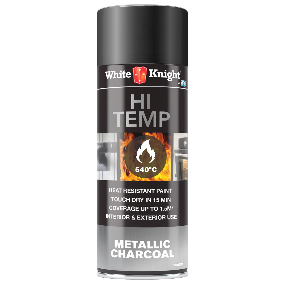 White Knight Hi Temp Spray Paint - 300g - Metallic Charcoal- Solvent Based - Heat Resistant